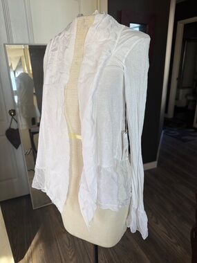 Lightweight White Open-Front Ruffle silk blend  Cardigan Italian